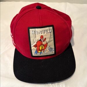 Men’s Red Black Looney Tunes Yosemite Sam Ball cap hat “Wanted dead or Alive”